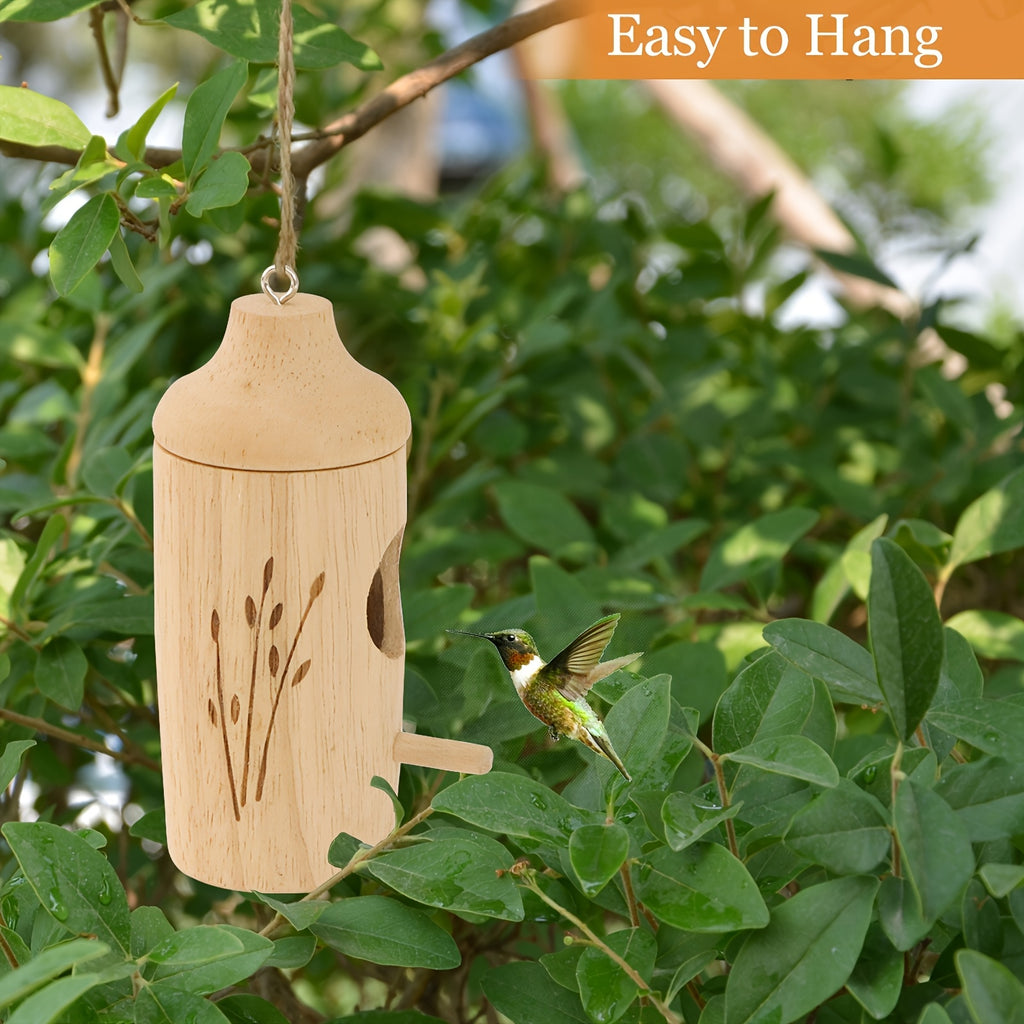 Wooden Hummingbird House 3 Pack for Outdoor Hanging, Natural Wood Garden Decorations and Backyard Accents, Gardening Gifts for Bird Lovers