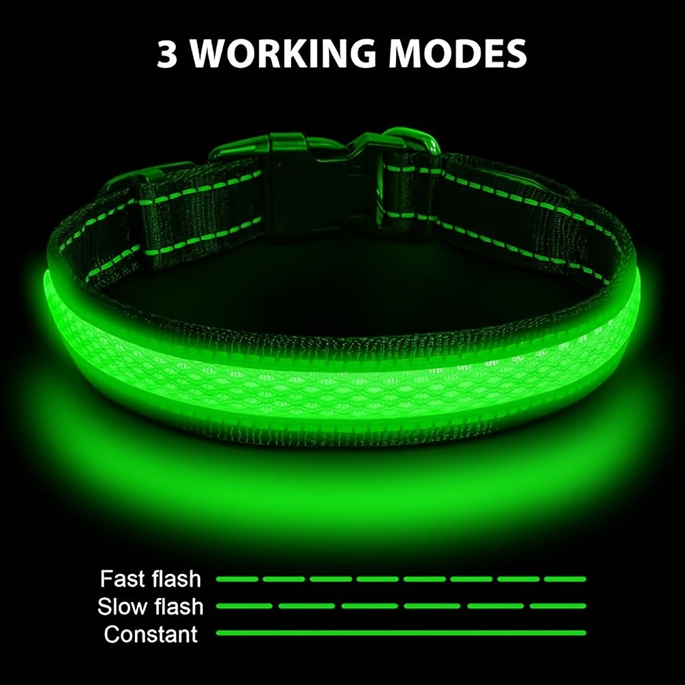 LED Dog Collar with Soft Mesh Design, USB Rechargeable Adjustable Light Up Collar for Small Medium Large Dogs, Evening Walks, XS-XL