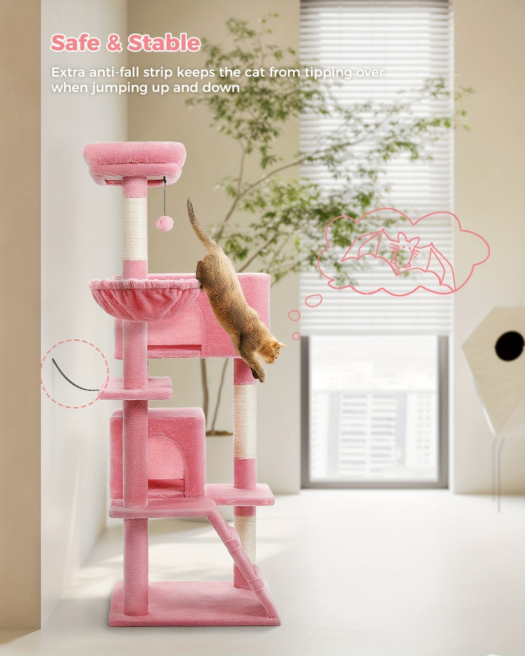 Cat Tree with Oversized Top Perch, 56.3 Inch Multi-Level Indoor Cat Tower with Hammock, Two Condo Hideaways and Scratching Posts, Five Colors