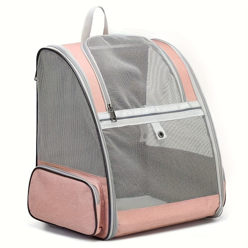 Mesh Cat Carrier Backpack, Foldable Pet Travel Bag with Three-Sided Ventilation, Chest Buckle and Removable Mat for Cats and Small Dogs, Purple or White