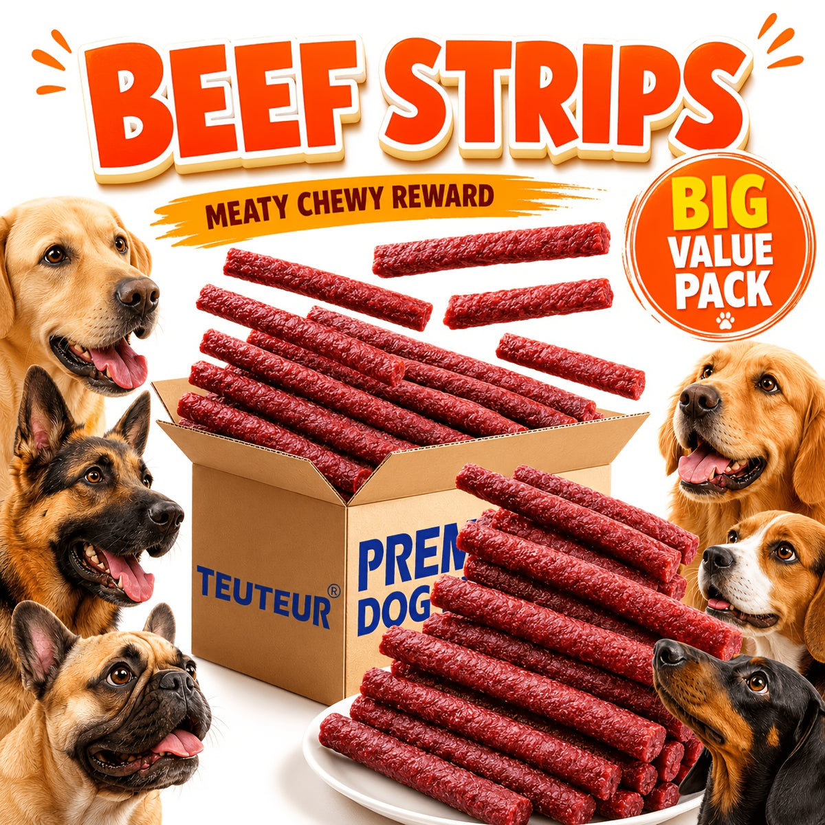Air-Dried Beef Dog Treat Sticks, 155g/5.47oz Grain-Free Jerky Chews for Small, Medium and Large Dogs, Training Rewards and Everyday Snack Time