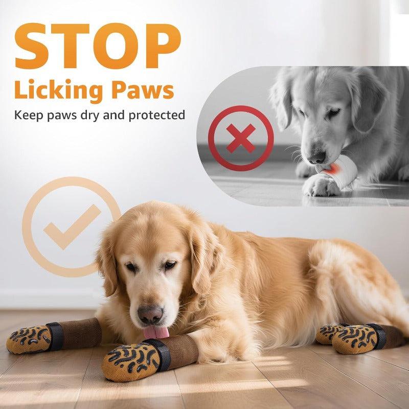 Non-Slip Dog Socks with Grip Pads, 4-Piece Paw Covers for Senior Dogs on Hardwood Floors, Everyday Pet Traction Accessories in Black or Caramel