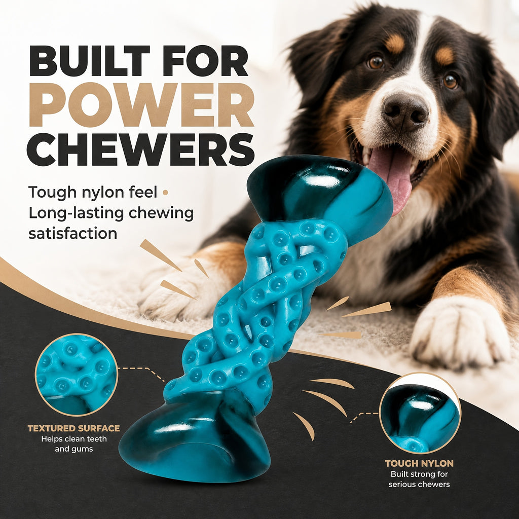 Dog Chew Toy with Twisted Bone Texture, Beef-Flavored Nylon Chewing Bone 6.7 Inches for Medium and Large Dogs, Single Piece for Supervised Play