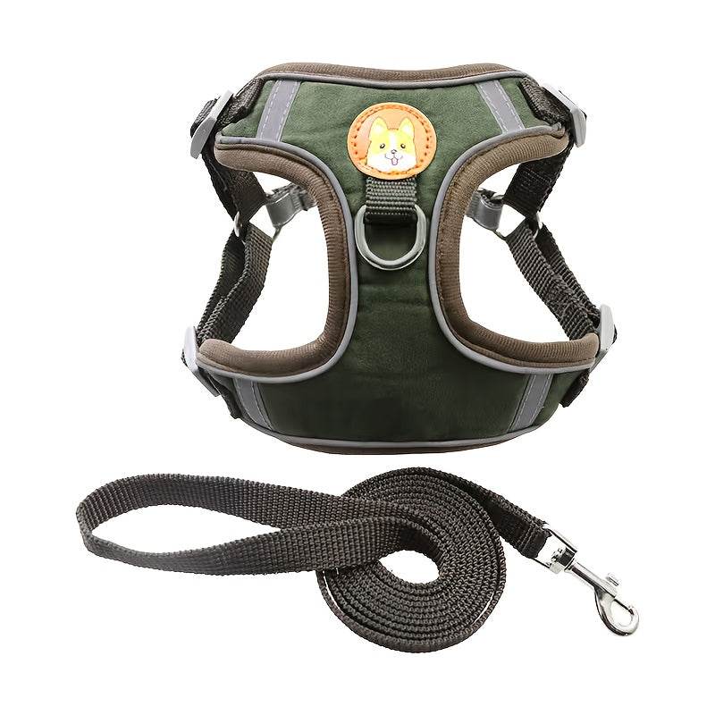 Small Dog Harness and Leash Set with Reflective Breathable Vest, Adjustable Fit, 15 Poop Bags, Random-Color Dispenser and 4 Bells for Daily Walks