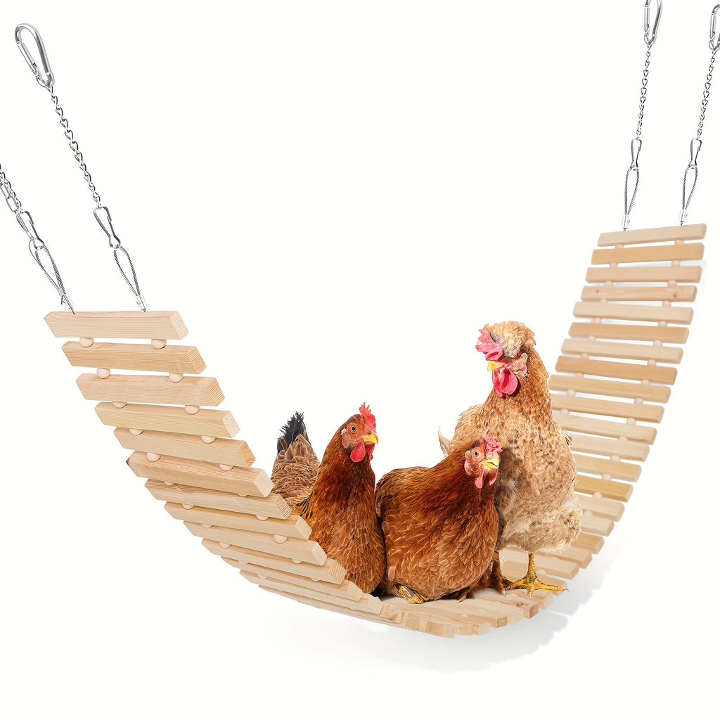 Chicken Ladder Swing and Perch Toy, Natural Wooden Coop Accessory for Hens, Roosters and Chicks, Backyard Poultry Climbing and Perching