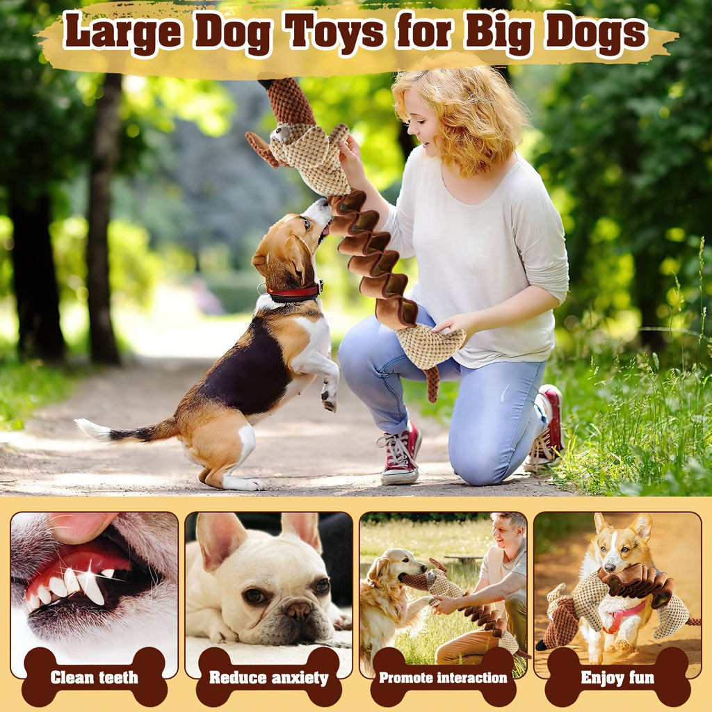 Stretchy Squeaky Dog Toy with Crinkle Paper, 15.7 Inch Plush Pull Toy Extending to 19.7 Inches for Supervised Tug and Fetch, Single or 2-Pack Options