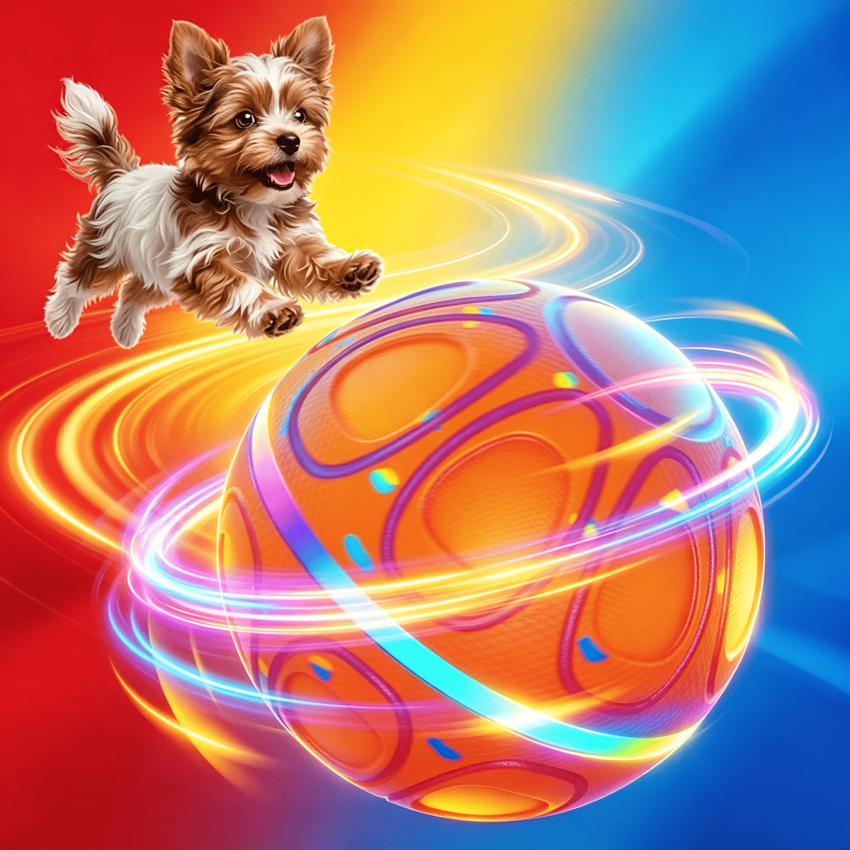 Rolling and Jumping Dog Ball with Colorful Lights, Rechargeable Interactive Chase Toy with Charging Cable for Supervised Indoor and Lawn Play