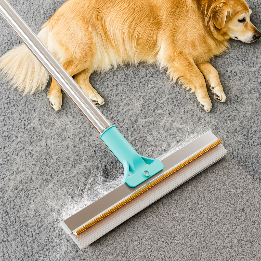 Carpet Rake for Pet Hair Removal with 51-Inch Handle, Dog Hair Remover Tool for Rugs, Stairs and Upholstery, Everyday Home Cleaning