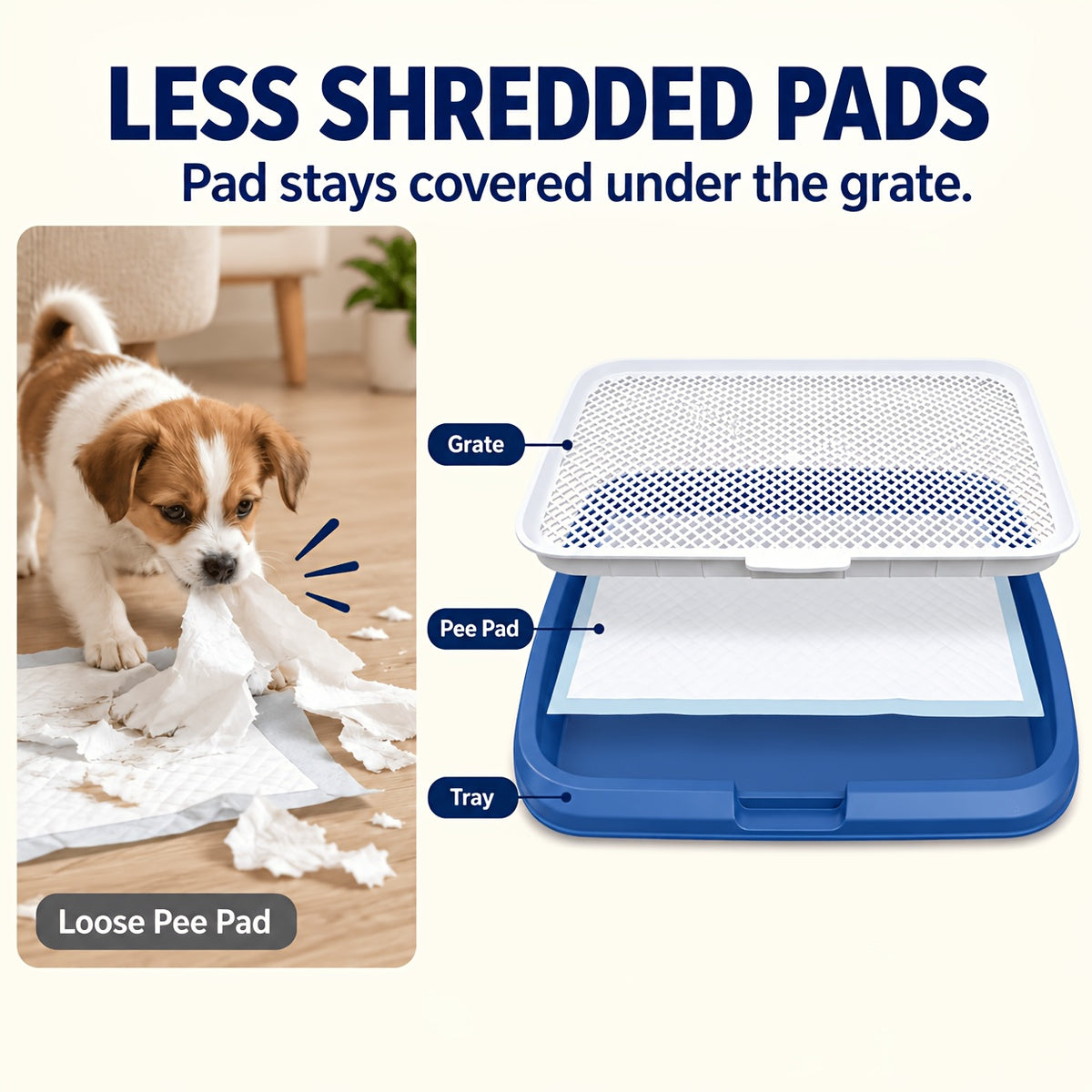 Dog Pee Pad Holder with Removable Grate, Leak-Proof Washable Puppy Potty Training Tray for Indoor Apartment Toilet Routines