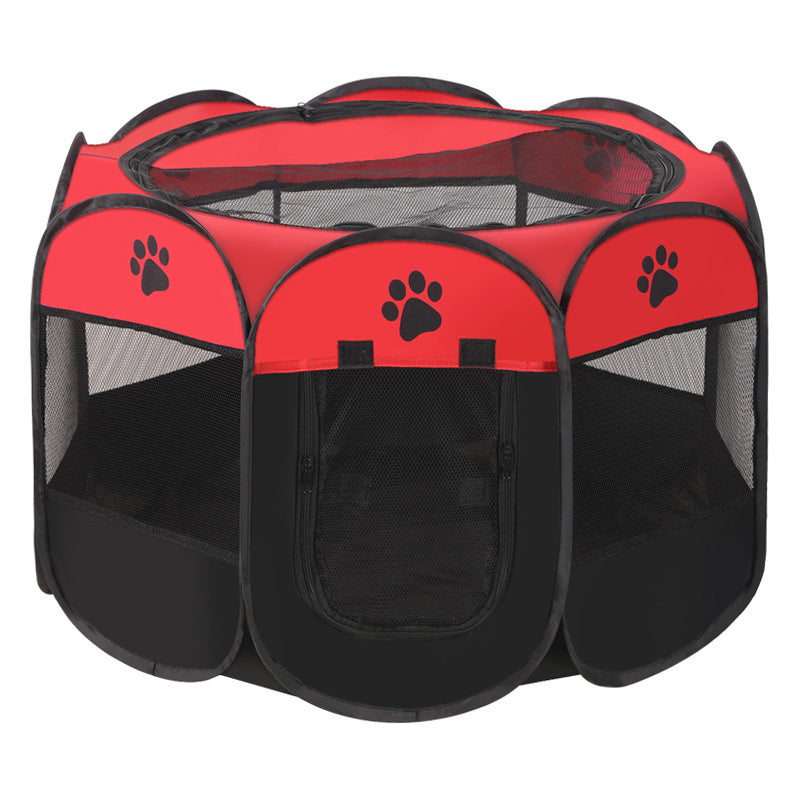 Mesh Pet Playpen for Cats and Puppies, Small 29 x 29 x 17 Inch Octagonal Enclosure with Paw Print Panels and Mesh Door, Seven Color Options