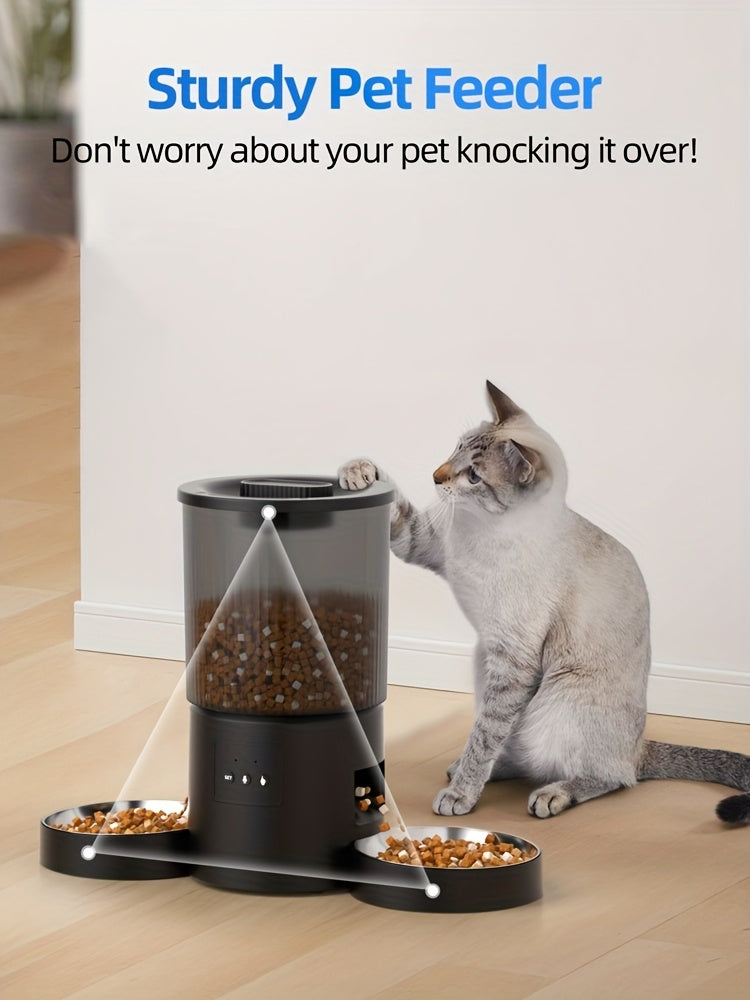Automatic Cat Feeder for Two Cats, 4.5L WiFi App-Controlled Dry Food Dispenser with Double Bowls and Timed Feeding for Multi-Pet Homes