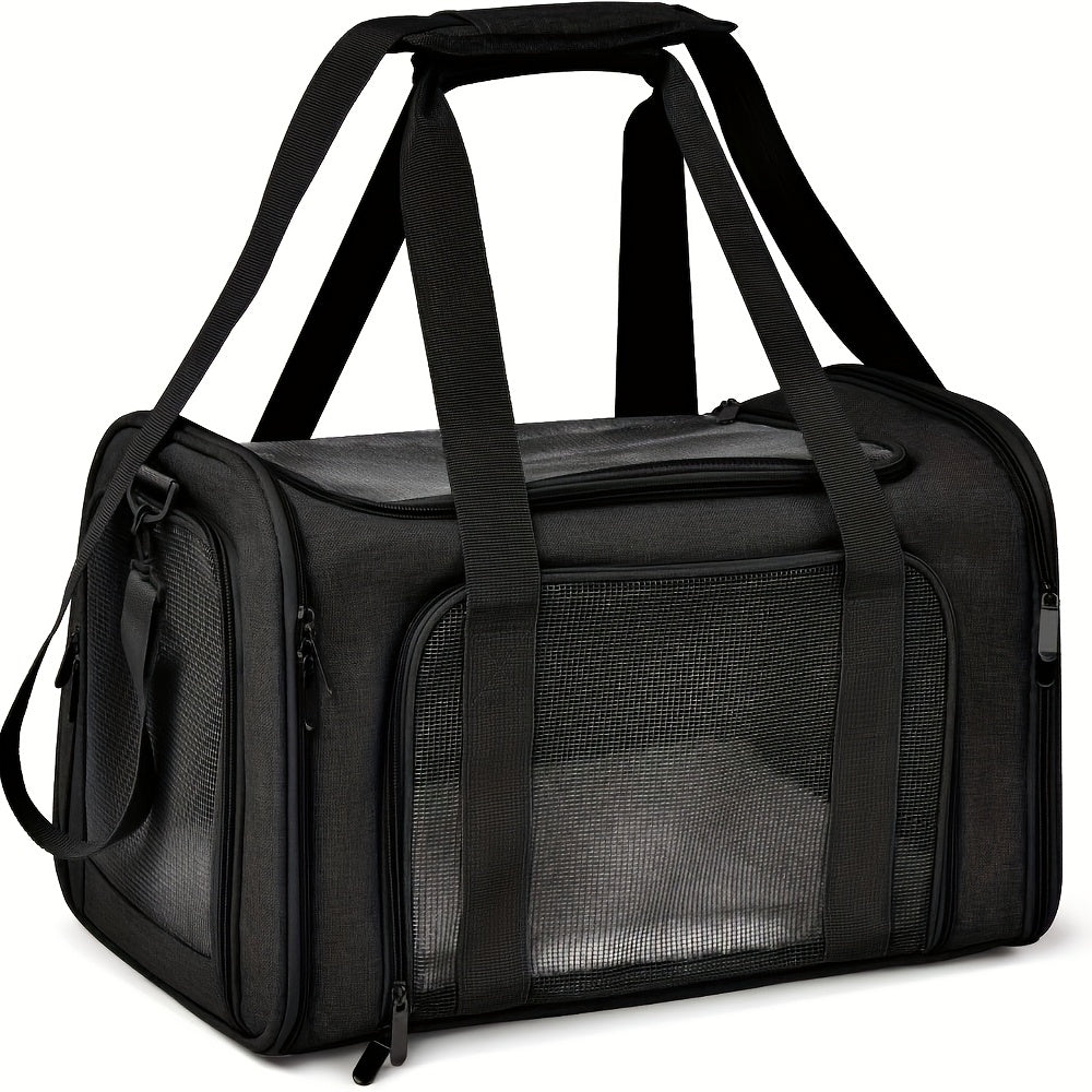 Soft-Sided Pet Travel Cage for Cats and Puppies up to 25 lbs, Large Foldable Cat Carrier in Black or Grey for Vet Visits and Everyday Outings