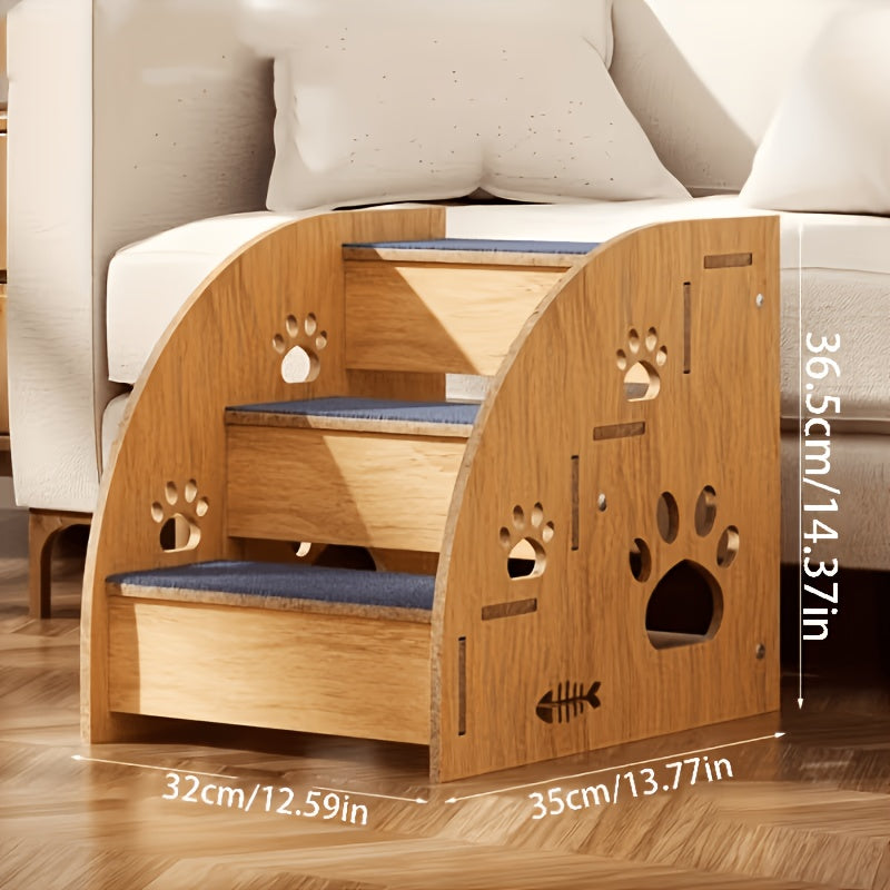 Pet Stairs for Bed and Couch, 15-Inch Three-Tier Dog and Cat Steps with Non-Slip Surface, Side Railings and Compact Ramp-Style Design