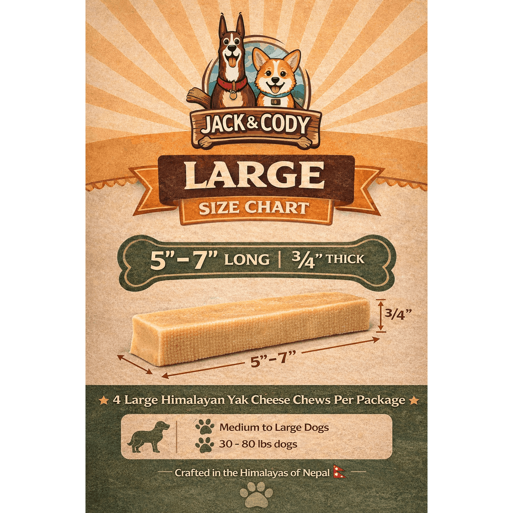 Large Yak Cheese Dog Chews, 4-Pack Himalayan Hard Chew Treats 5-7 Inches with Yak Milk and Cow Milk for Medium and Large Dogs