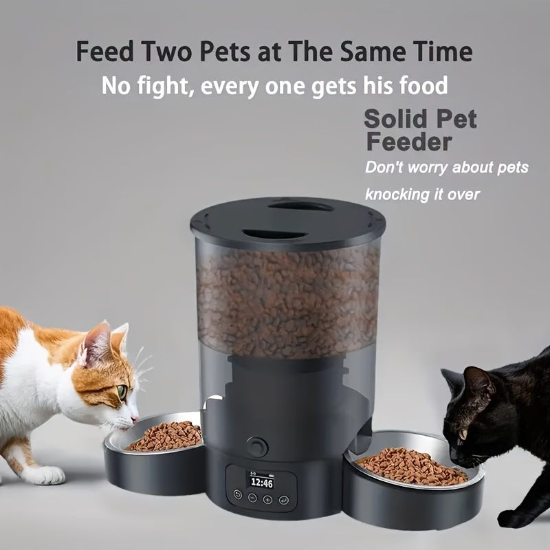Dual Bowl Automatic Cat Feeder 3L, Button-Control Timed Food Dispenser with 1-6 Daily Feedings and 1-12 Portions per Meal, White for Cats and Dogs