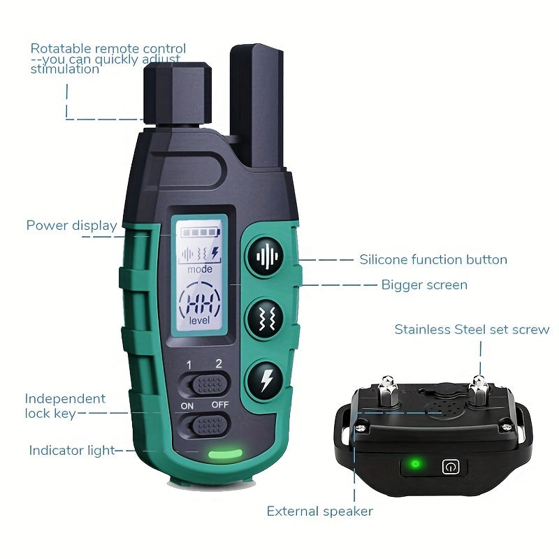Remote Dog Training Collar 2800ft, Green 2-Dog Option with Vibration and Static Stimulation Modes for Supervised Training Sessions