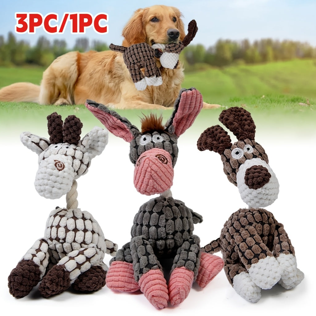 Soft Squeaky Puppy Toys for Small and Medium Dogs, Stuffed Plush Toys for Supervised Fetch and Gentle Play, Brown Single or Pink White Brown 3-Pack