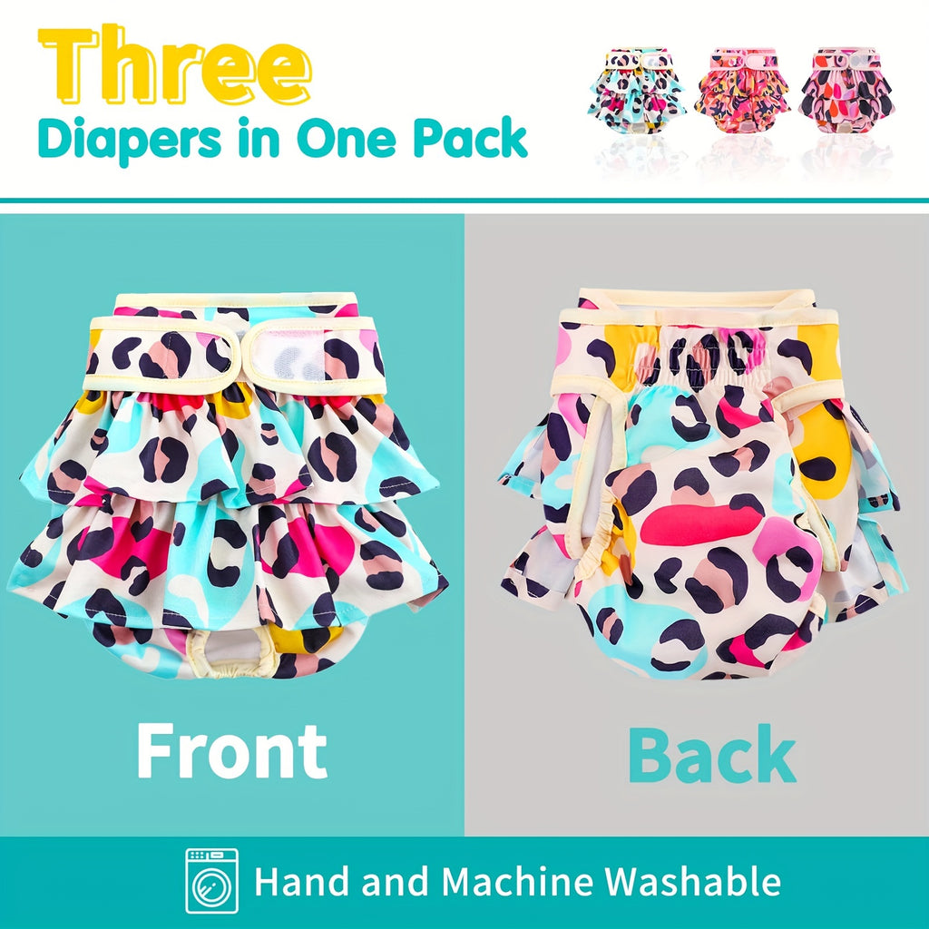 Washable Dog Diapers for Female Dogs, 3-Pack Reusable Sanitary Panties for Heat Cycles, Indoor Accident Management and Puppy Training, XS to L