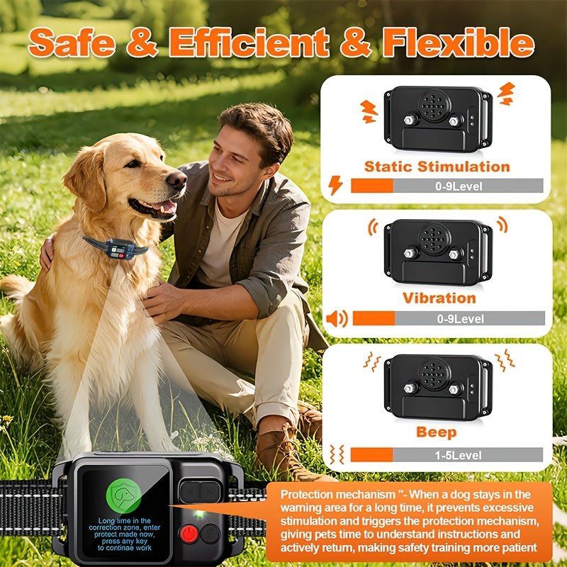 GPS Dog Fence System with No Subscription, Rechargeable Wireless Boundary Collar with 3 Training Modes for Medium and Large Dogs, Black or Orange