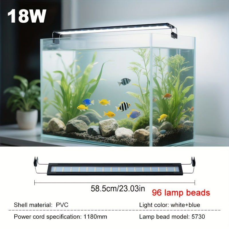 Aquarium Plant Light with Retractable Stand, Blue and White Fish Tank Lighting for Open-Top Home Aquariums, Five Sizes for 7.09-26.77 Inch Tanks