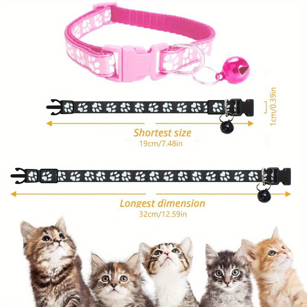 Cat Collars with Bells 38 Pack, Adjustable Reflective Paw Print Pet Collar Set in Assorted Colors for Cats and Small Dogs, Buckle Closure