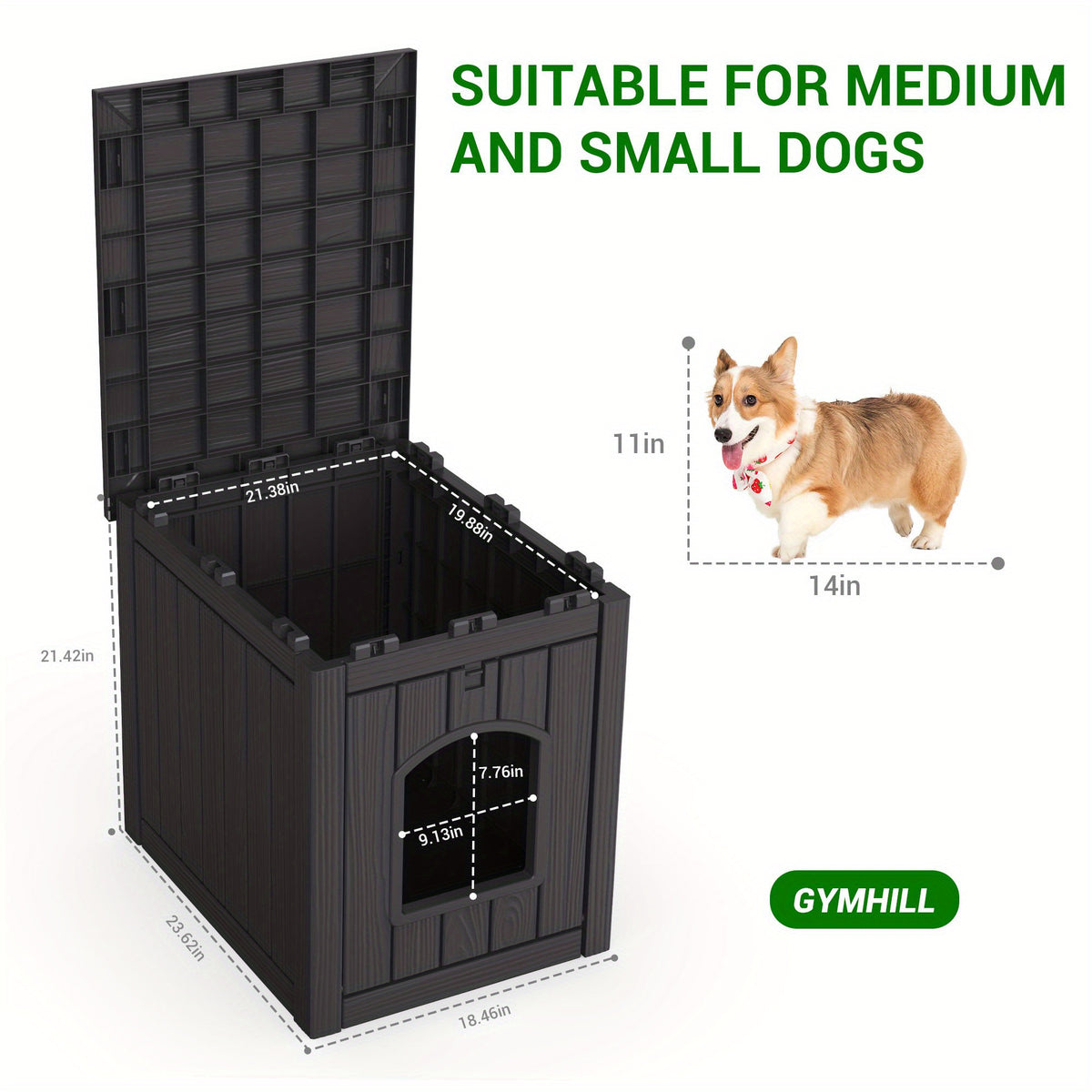 Pet House with Ventilation Windows, Easy-Assemble Resin Resting Shelter in Black or Light Brown for Indoor and Sheltered Outdoor Placement