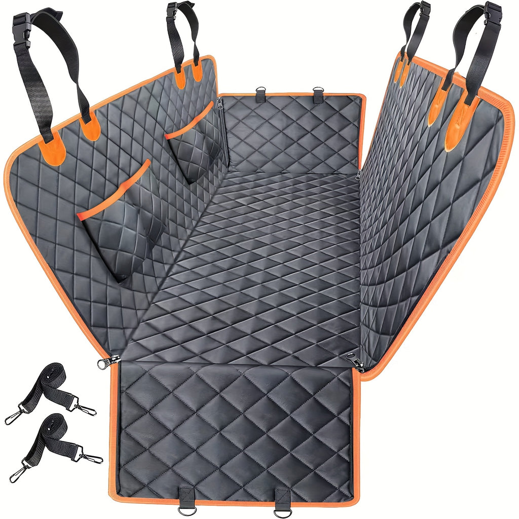 Dog Car Hammock with 4 Storage Pockets, 600D Rear Seat Cover with Side Flaps and Headrest Straps for Pet Travel in Cars, Trucks and SUVs