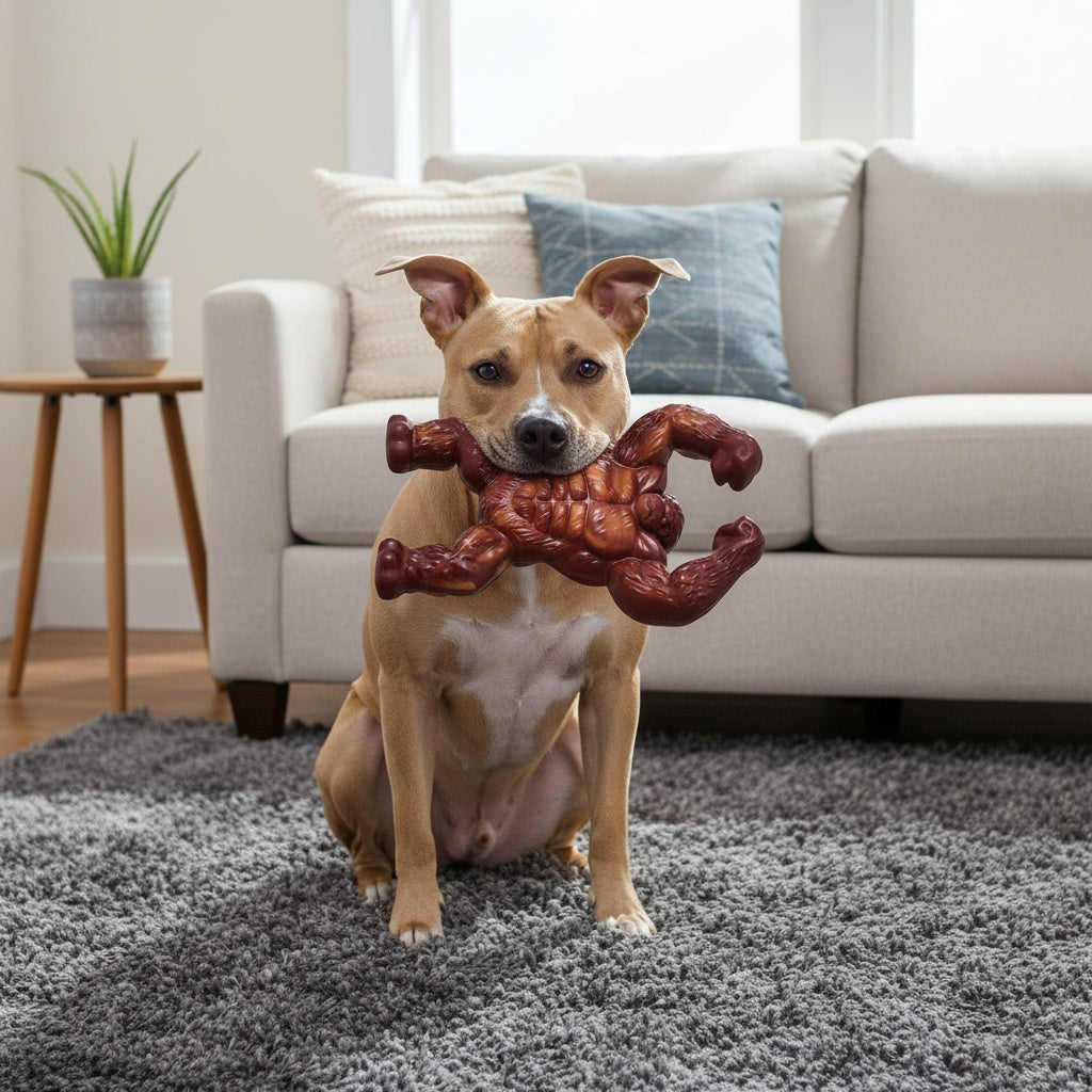 Gorilla Dog Chew Toy for Medium and Large Dogs, Beef-Flavored Brown Nylon Chewing Toy with Textured Shape for Supervised Everyday Play