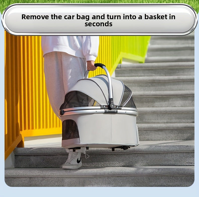 Pet Stroller with Detachable Carrier for Small and Medium Dogs and Cats, 3-in-1 Travel Pushchair for Everyday Outings in Grey, Black or Pink