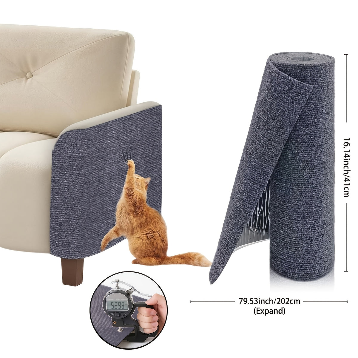 Self-Adhesive Cat Scratch Furniture Protector, Trimmable Scratching Mat for Sofa and Wall Coverage, Three Size Options and Eight Colors