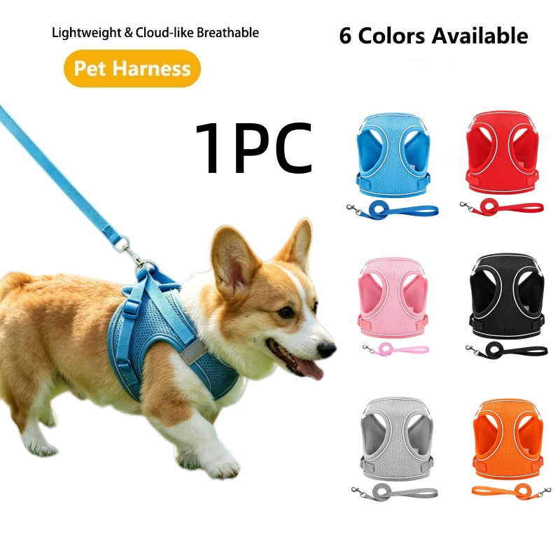 Small Dog Harness and Leash Set, Lightweight Breathable Mesh Vest with Reflective Trim for Cats and Puppies, XS S L XL Walking Gear
