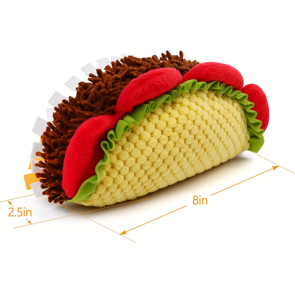 Squeaky Taco Dog Toy 8 Inch, Soft Textured Food-Shaped Plush for Gentle Fetch and Indoor Play, Funny Pet Birthday Gift for Dogs