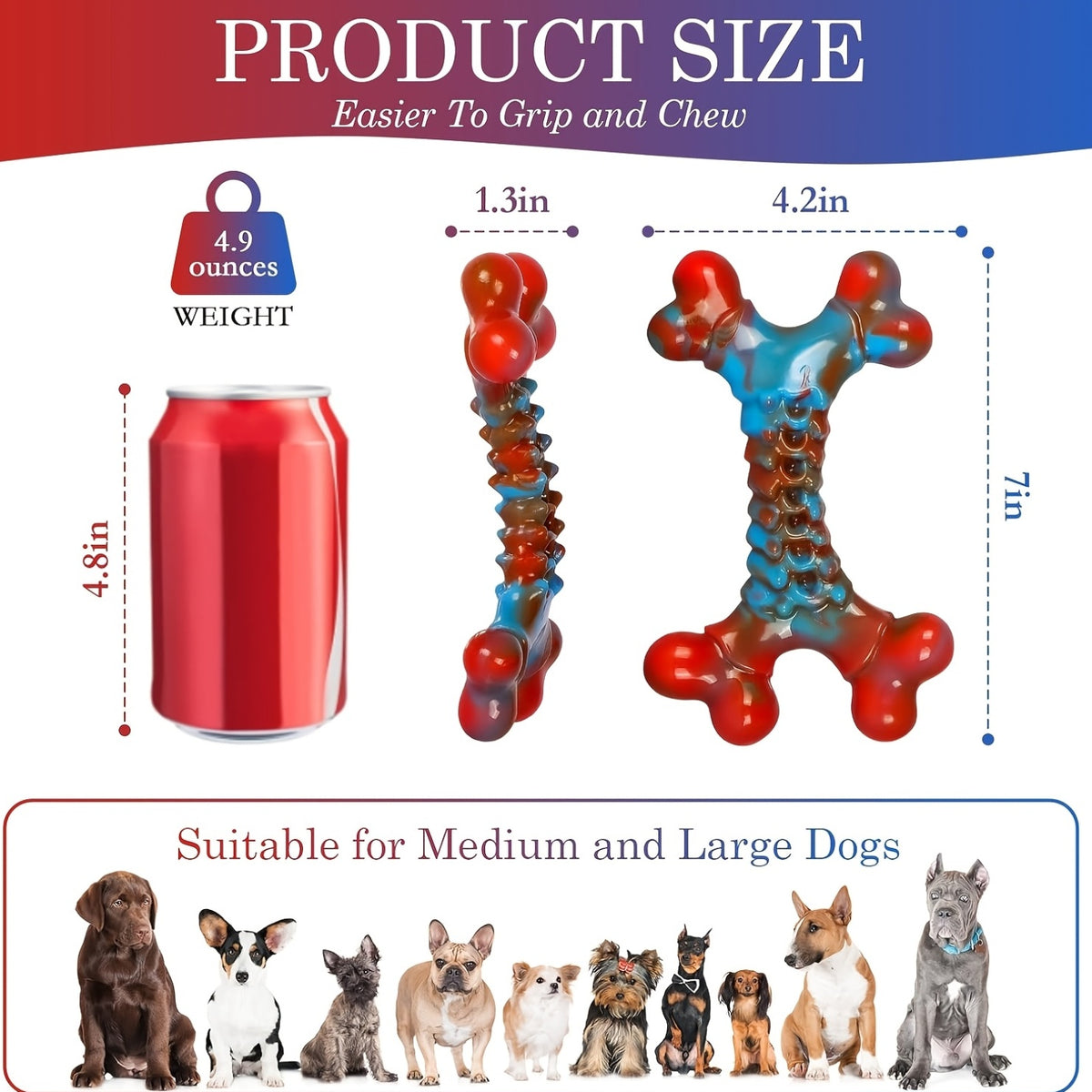 Nylon Dog Chew Bones for Medium and Large Dogs, Beef or Peanut Butter Flavor Options, 1 or 2 Piece Tough Toys for Supervised Chewing