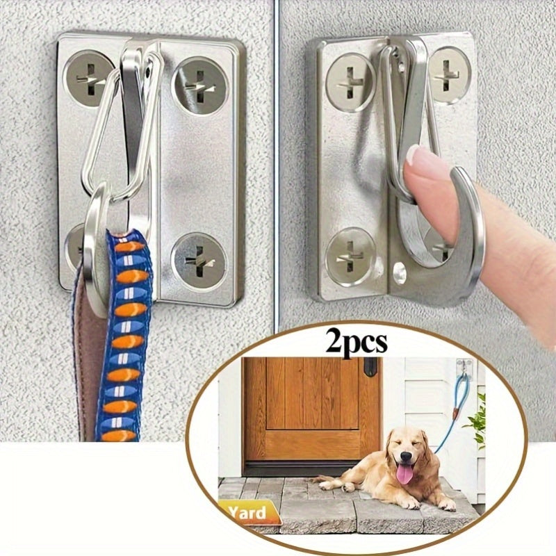 Wall-Mounted Dog Tie-Out Hooks 2 Pack, Heavy-Duty Metal Leash Attachment Hooks with Dual Switchable Design for Indoor Outdoor Use, Grey
