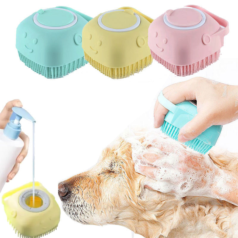 Foldable Dog Bathtub with Drain Plug and Shampoo Dispensing Bath Brush, Portable 21.65-Inch Pet Wash Basin for Small and Medium Pets