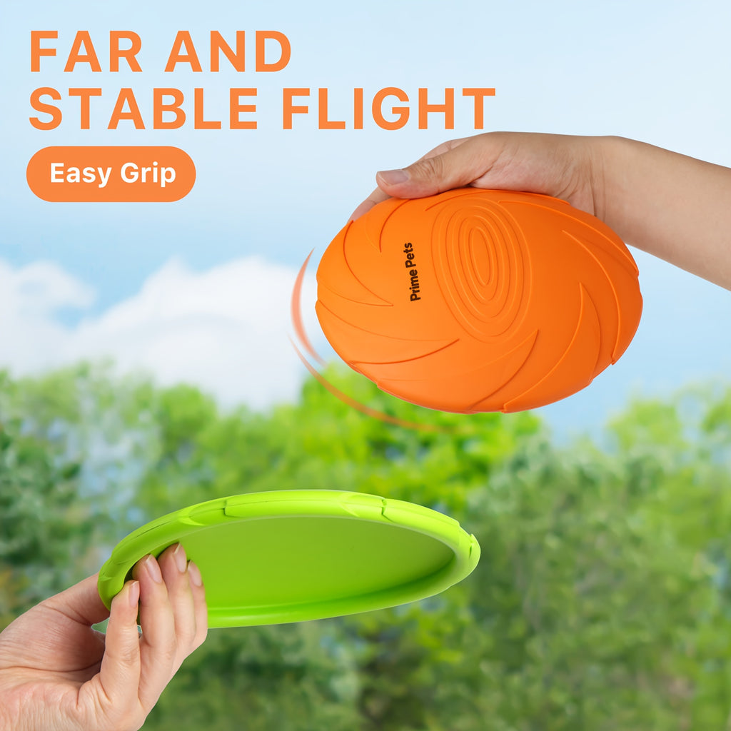Dog Flying Disc 2 Pack, 7 Inch Natural Rubber Floating Fetch Toys in Green and Orange for Supervised Outdoor Retrieval, Pool and Beach Play