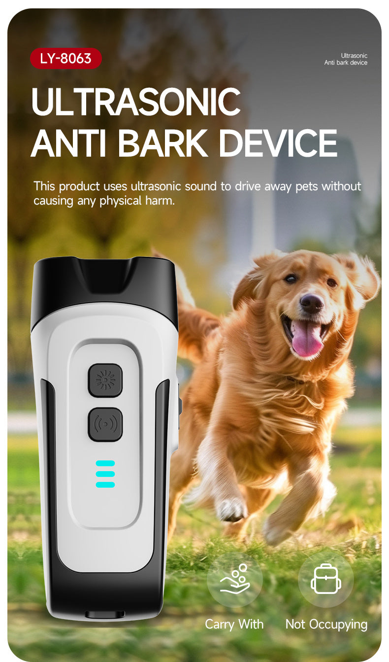 Handheld Ultrasonic Dog Training Device with LED Flashlight, Adjustable Portable Bark Deterrent for Supervised Indoor and Outdoor Use