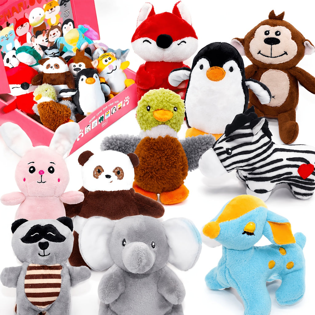 Plush Dog Toys 10 Pack Model C, Squeaky Stuffed Animal Puppy Toy Set for Small and Medium Dogs, Supervised Gentle Chewing and Indoor Playtime Rotation