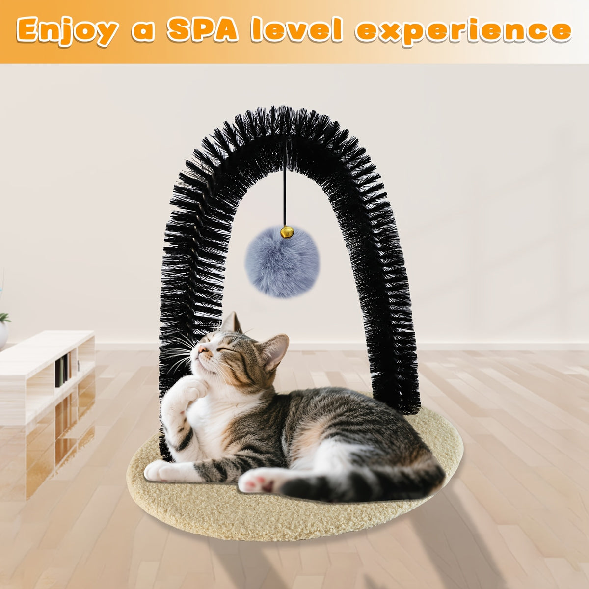 Self Grooming Cat Toy with Arch and Scratching Board, Interactive Rubbing and Massage Station for Kittens and Everyday Indoor Cat Play