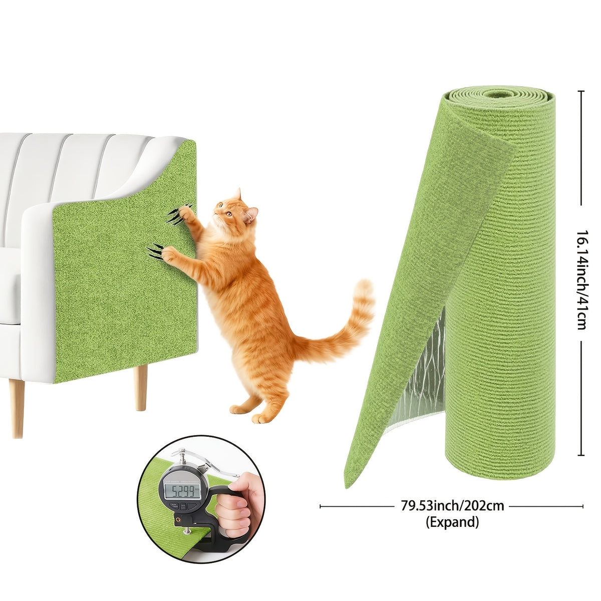 Self-Adhesive Cat Scratch Furniture Protector, Trimmable Scratching Mat for Sofa and Wall Coverage, Three Size Options and Eight Colors