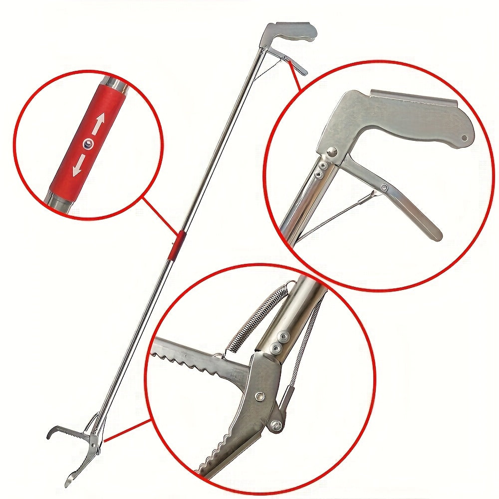 Snake Tongs with Foldable Telescopic Pole, Heavy-Duty 304 Stainless Steel Reptile Handling Tool with Non-Slip Ergonomic Handle for Cleanup