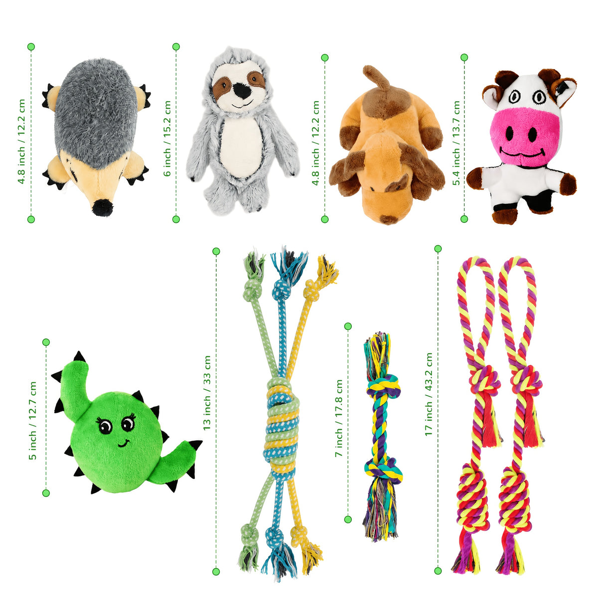 Plush Dog Toys 10 Pack Model C, Squeaky Stuffed Animal Puppy Toy Set for Small and Medium Dogs, Supervised Gentle Chewing and Indoor Playtime Rotation