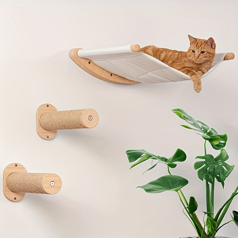 Cat Climbing Steps and Hammock Options for Indoor Cats, Two-Step Platform or Cat Hammock Style for Home Climbing, Perching and Lounging Areas