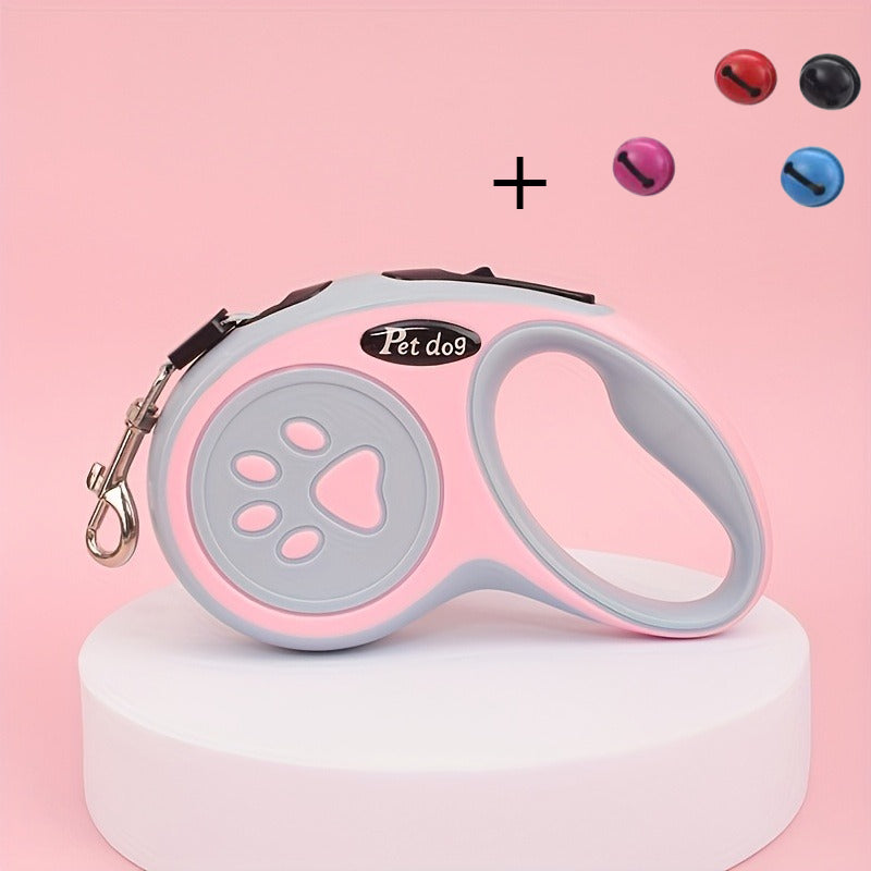 Paw Print Retractable Pet Leash 3m, Portable Walking Lead for Cats and Dogs with 4 Bells, Blue Green Pink or Black for Everyday Outdoor Walks
