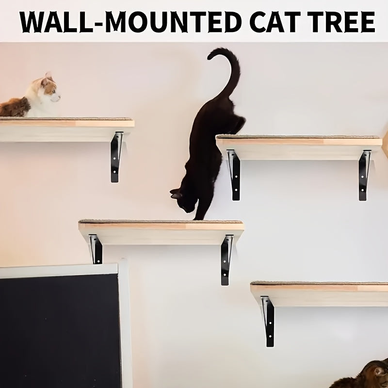 Cat Wall Shelf with Sisal Scratching Mat, Solid Wood Cat Perch with Metal Brackets for Indoor Climbing, Elevated Resting and Space-Saving Lounging