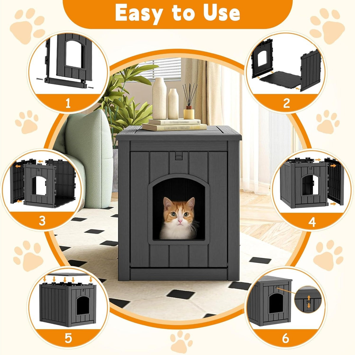 Litter Box Enclosure Cabinet with Front Door, Hidden Cat Litter Furniture and End Table Design for Indoor Homes, Black or Light Brown