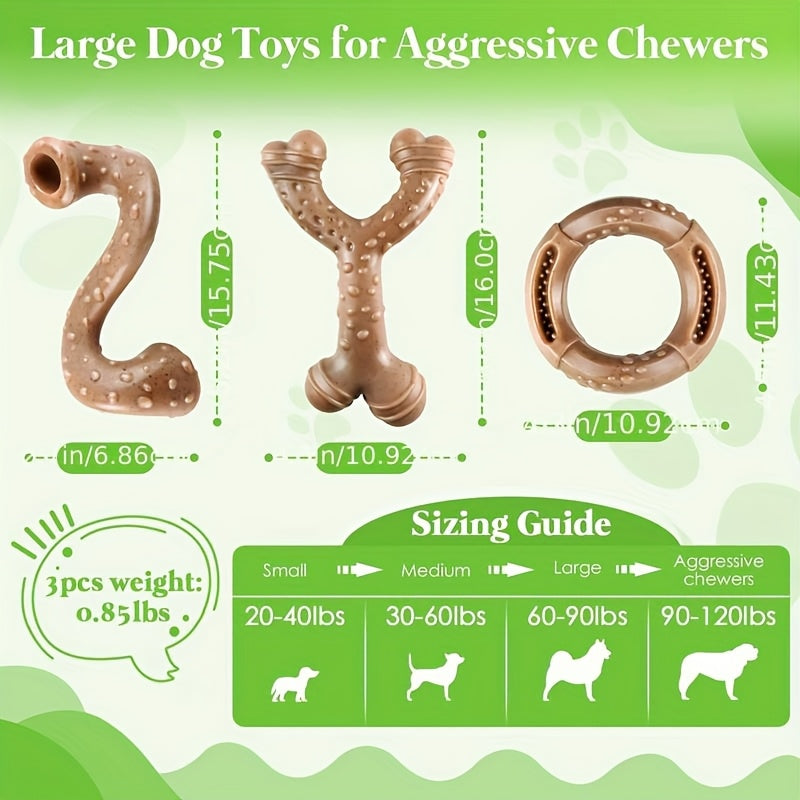 Nylon Dog Chew Toy Set of 3, Bacon-Scented Bone-Shaped Toys for Medium and Large Dogs 15–60 lbs, Tough Chewer Enrichment for Supervised Play