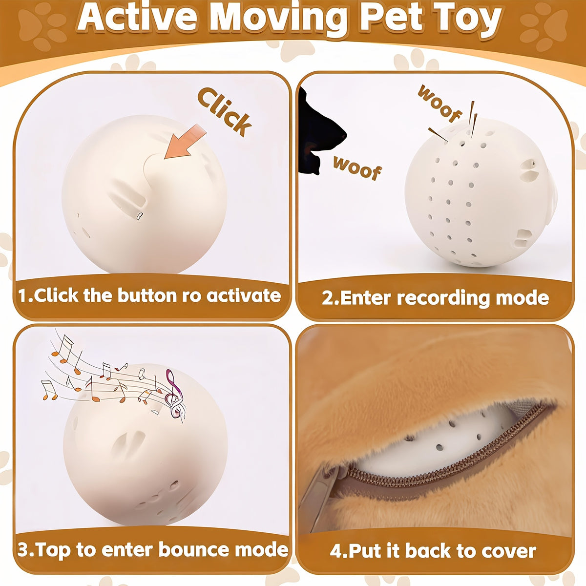 Bouncing Dog Toy with Recording and Music Modes, Rechargeable Jumping Pet Ball in Rabbit, Hamster, Puppy and Pig Styles for Supervised Play