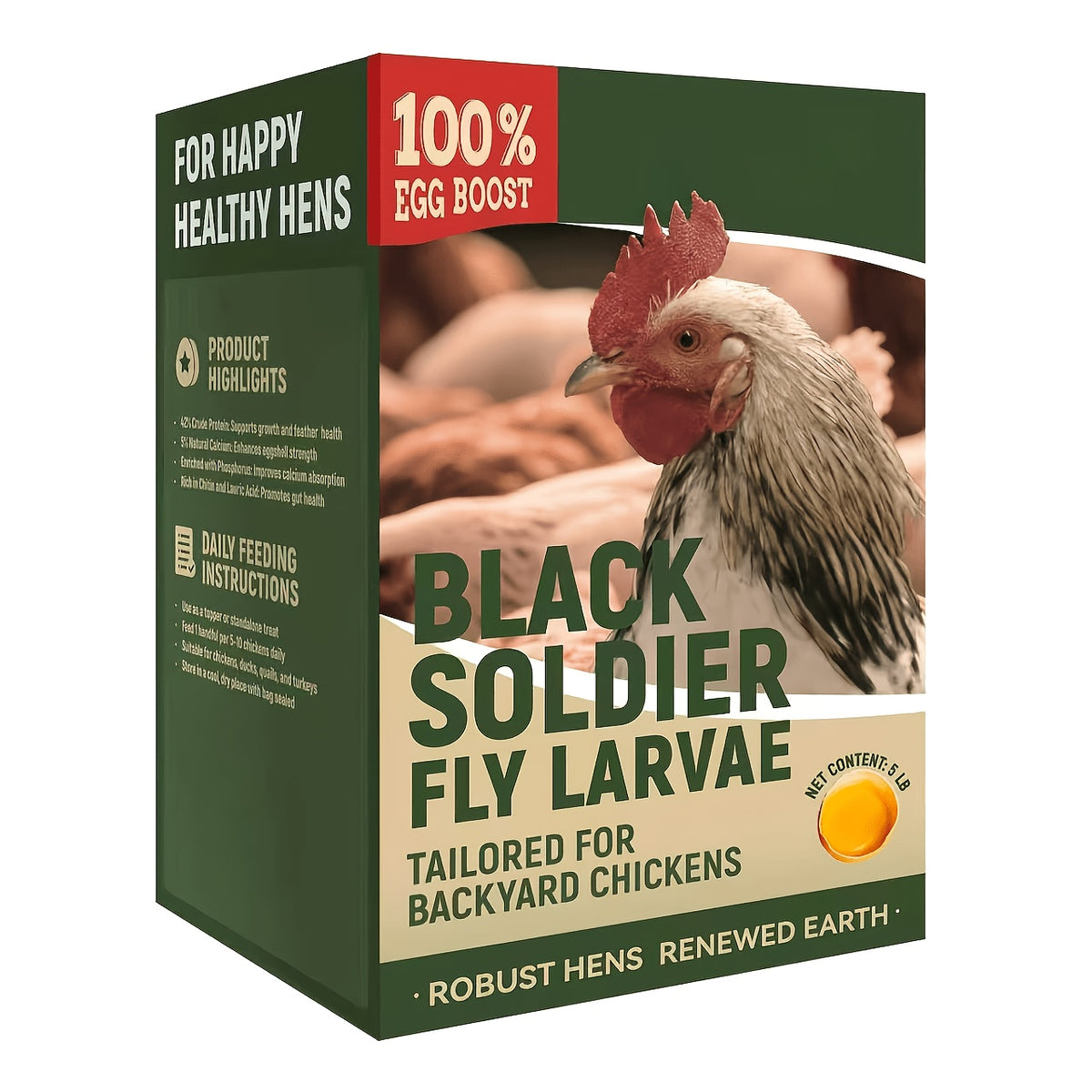 Black Soldier Fly Larvae for Chickens, Dried Insect Treats with 43% Protein and 6% Calcium for Backyard Hens, Ducks and Quail, 2 5 or 10 lb