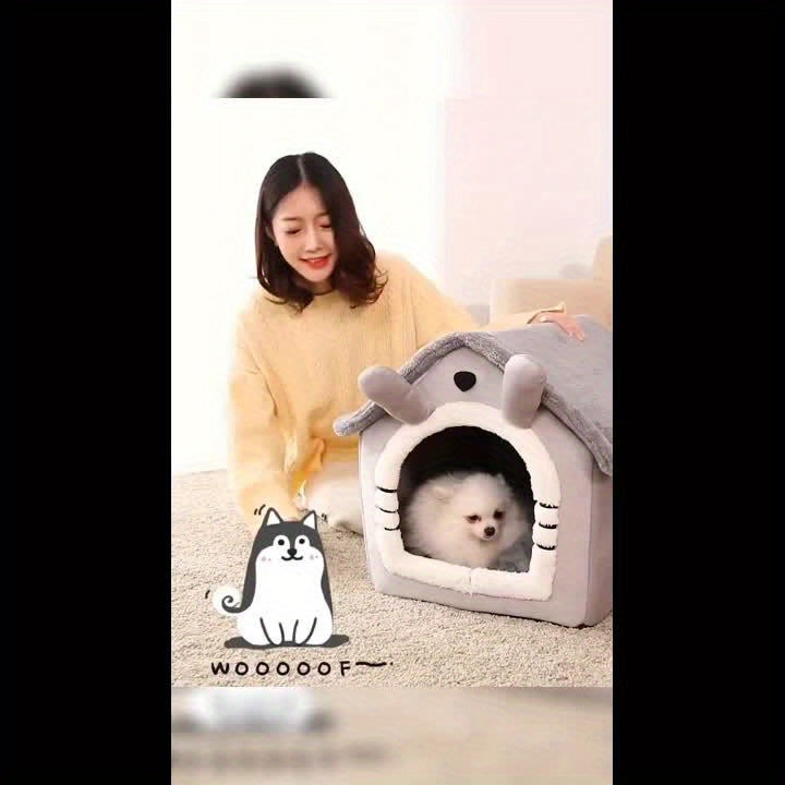 Washable Cat House for Indoor Cats and Small Dogs, Detachable Soft Polyester Cave Bed, Cozy Winter Pet Nest, Large 19.29 x 15.35 x 18.12 in